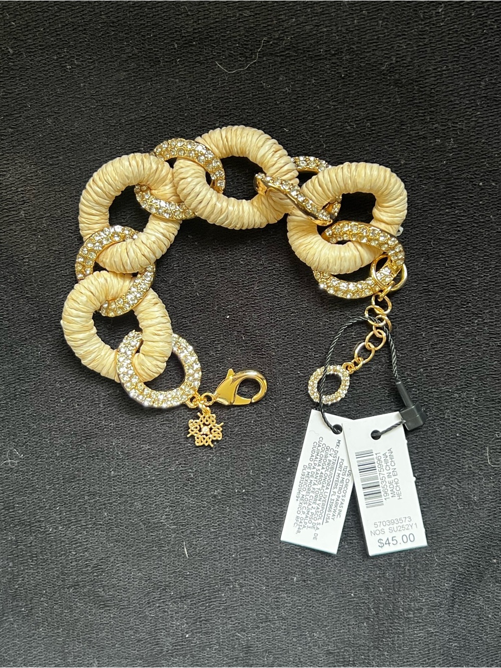WHBM Gold-Tone Beige Crystal Link Bracelet - NWT, Never Worn